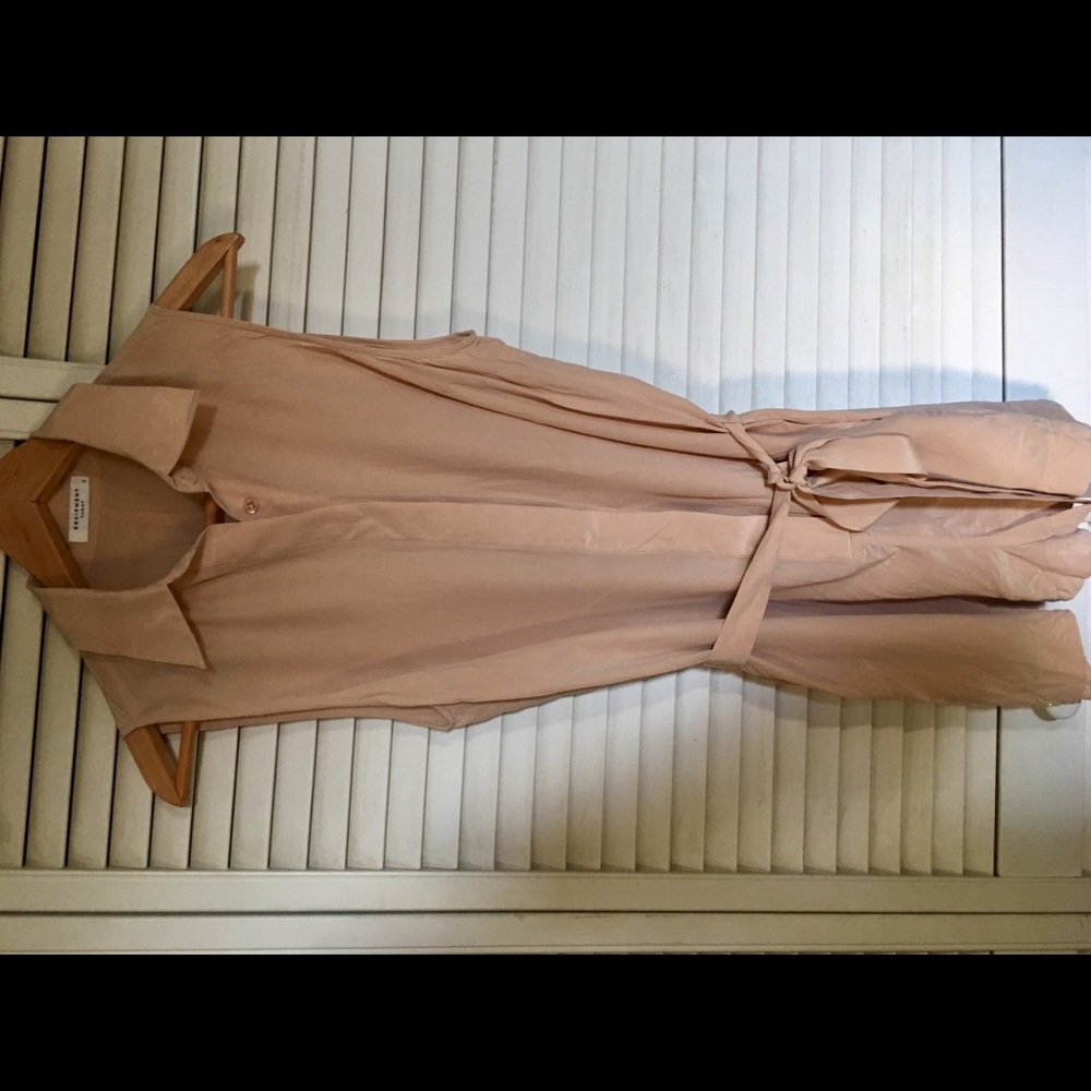 Equipment tan color shirt silk romper with pockets